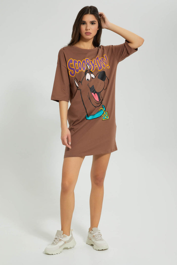 Redtag-Brown-Scooby-Doo-Long-Line-Character-T-Shirt-Graphic-Prints-Women's-