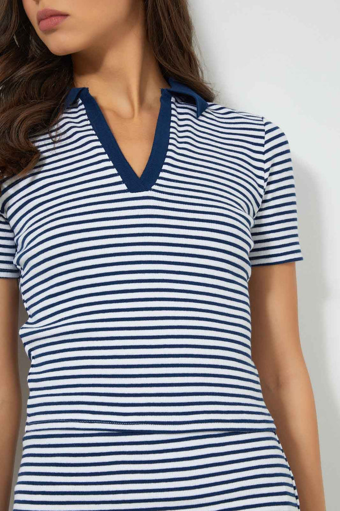 Redtag-Navy-Striped-Polo-Tops-Women's-