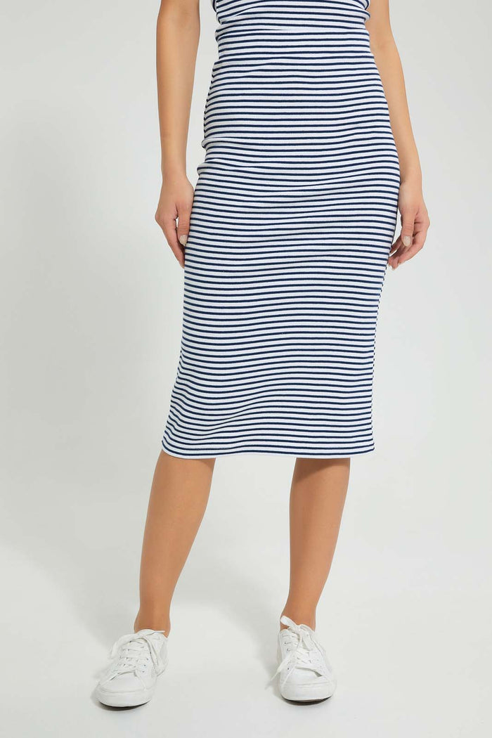Redtag-Navy-Striped-Midi-Skirt-Skirts-Women's-