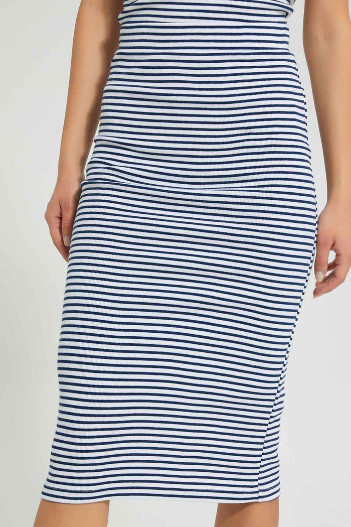 Redtag-Navy-Striped-Midi-Skirt-Skirts-Women's-