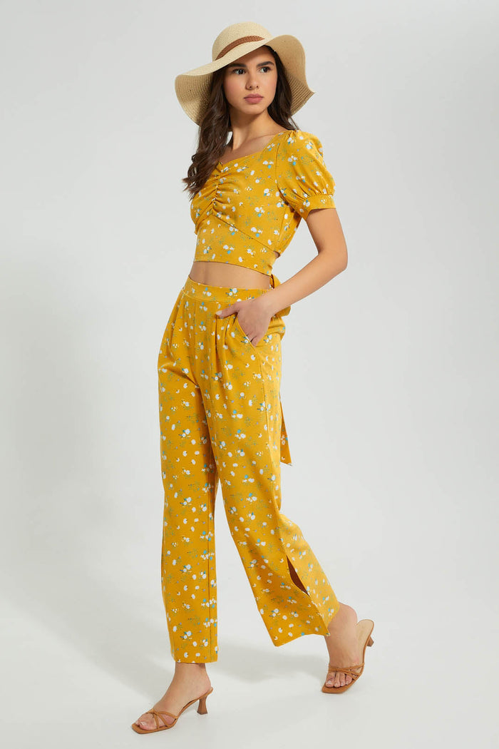 Redtag-Yellow-Floral-Trouser-Trousers-Women's-