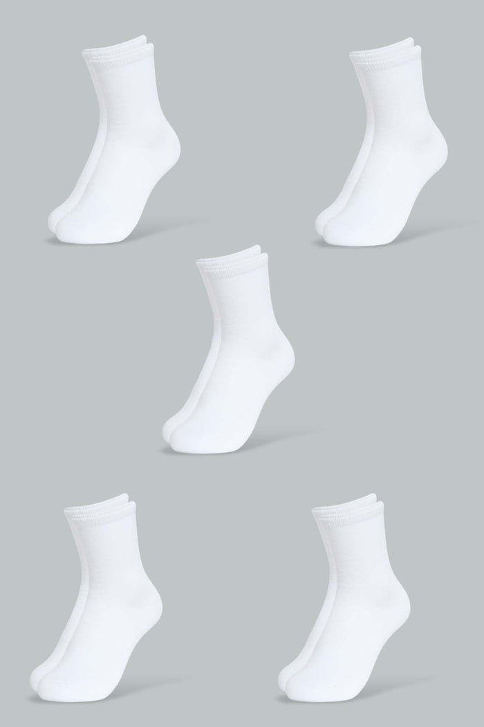 Redtag-White-5-Pack-Long-Length-Socks-Ankle-Length-Boys-2 to 8 Years