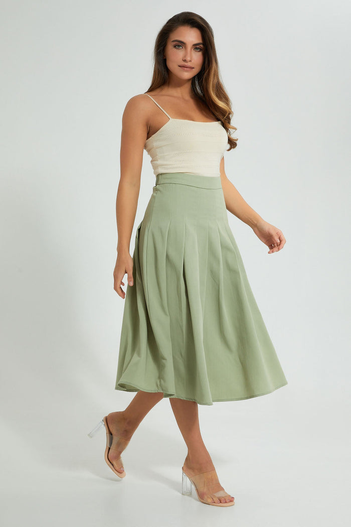 Redtag-Green-Flared-Skirt-Colour:Green,-Filter:Women's-Clothing,-Limited-Edition-Skirts,-New-In,-New-In-Women,-Non-Sale,-S22B,-Section:Women-Women's-