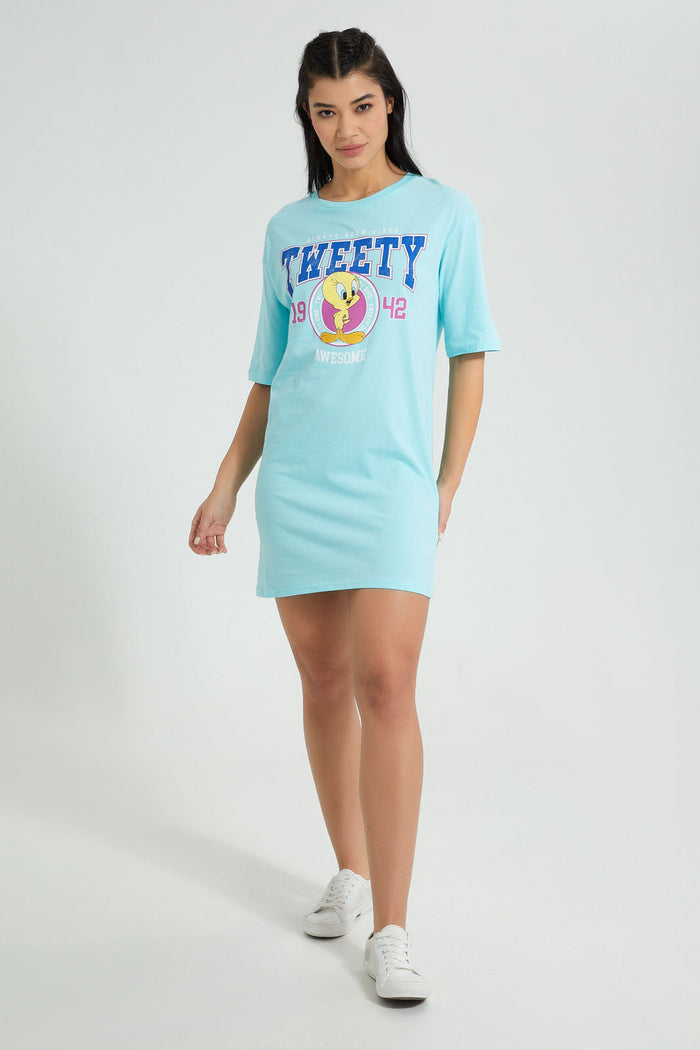 Redtag-Blue-Tweety-Long-Line-Character-T-Shirt-Colour:Blue,-Filter:Women's-Clothing,-New-In,-New-In-Women,-Non-Sale,-S22B,-Section:Women,-Women-T-Shirts-Women's-