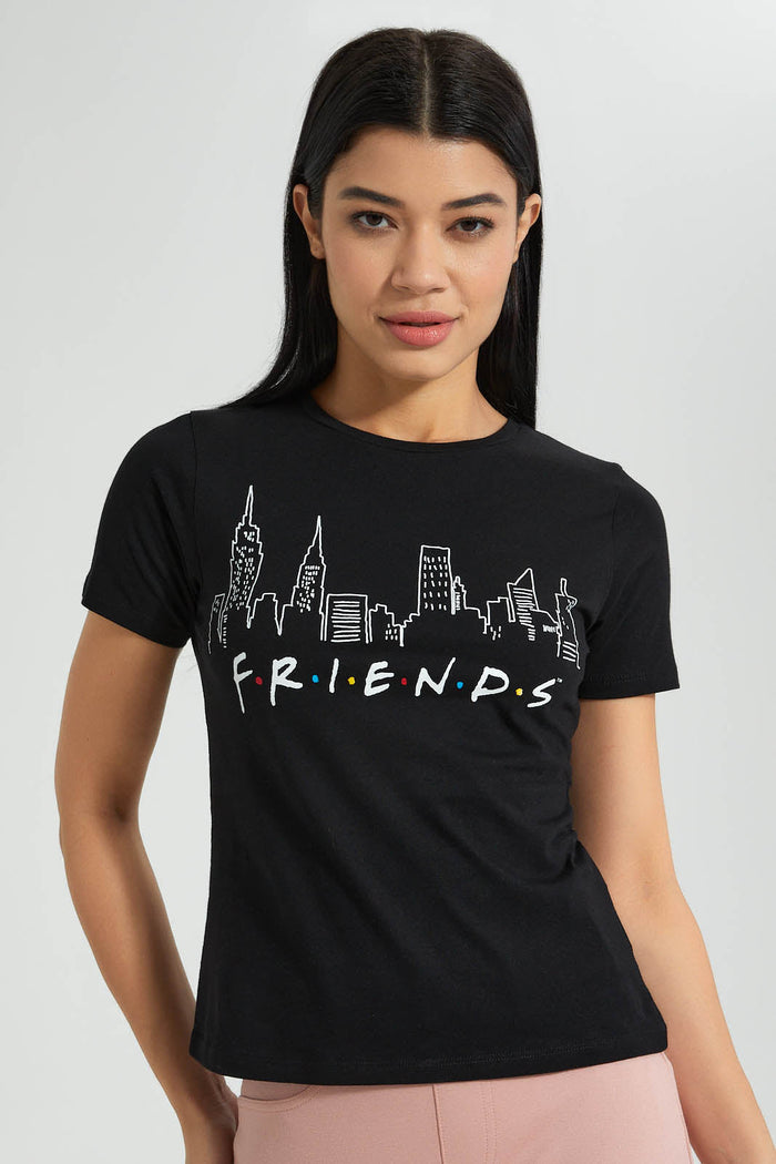 Redtag-Black-Friends-Print-T-Shirt-Colour:Black,-Filter:Women's-Clothing,-New-In,-New-In-Women,-Non-Sale,-S22B,-Section:Women,-Women-T-Shirts-Women's-