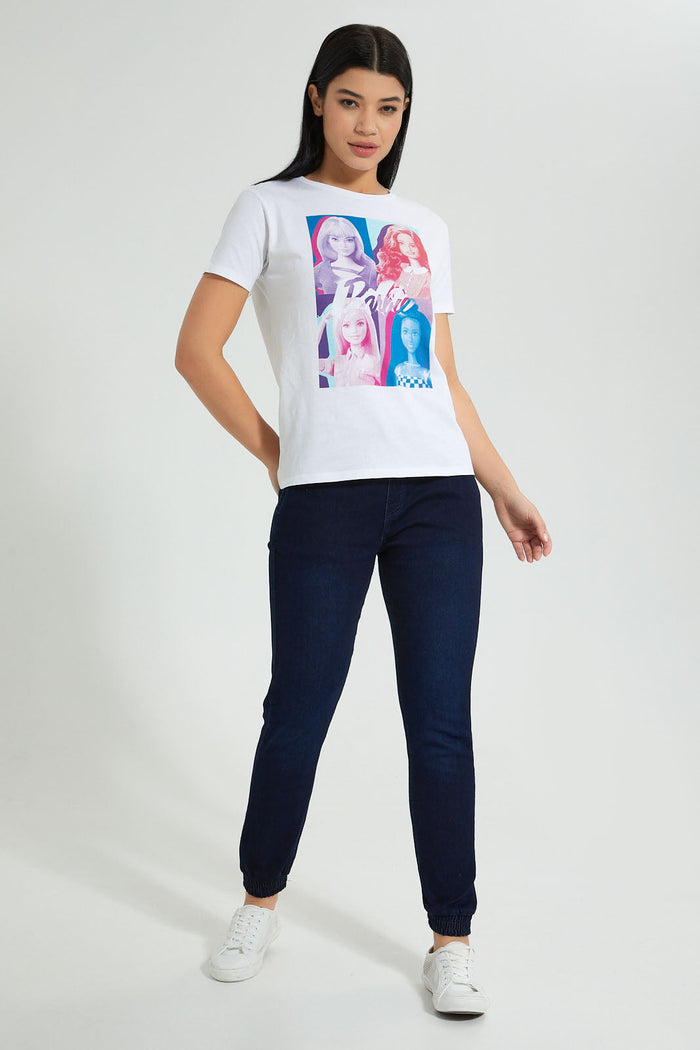 Redtag-White-Barbie-Print-T-Shirt-Colour:White,-Filter:Women's-Clothing,-New-In,-New-In-Women,-Non-Sale,-S22B,-Section:Women,-Women-T-Shirts-Women's-