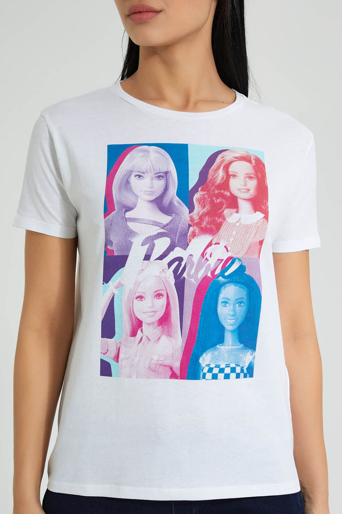 Redtag-White-Barbie-Print-T-Shirt-Colour:White,-Filter:Women's-Clothing,-New-In,-New-In-Women,-Non-Sale,-S22B,-Section:Women,-Women-T-Shirts-Women's-