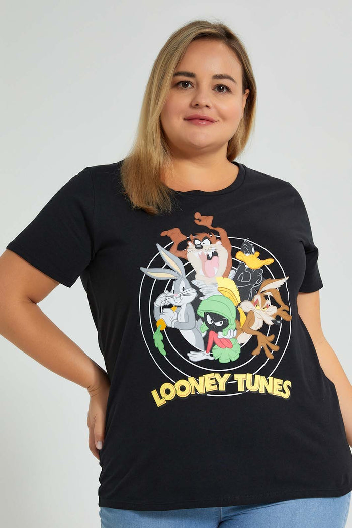 Redtag-Black-Looney-Tunes-Character-T-Shirt-Colour:Black,-Filter:Plus-Size,-LDP-T-Shirts,-New-In,-New-In-LDP,-Non-Sale,-S22B,-Section:Women,-TBL-Women's-