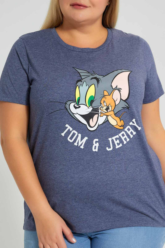 Redtag-Navy-Tom-And-Jerry-Character-T-Shirt-Colour:Navy,-Filter:Plus-Size,-LDP-T-Shirts,-New-In,-New-In-LDP,-Non-Sale,-S22B,-Section:Women,-TBL-Women's-