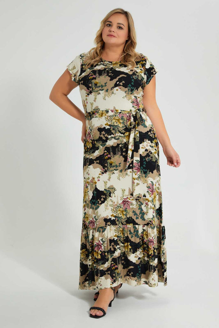 Redtag-All-Over-Printed-Maxi-Dress-With-Belt-Colour:Assorted,-Filter:Plus-Size,-LDP-Dresses,-New-In,-New-In-LDP,-Non-Sale,-S22B,-Section:Women-Women's-