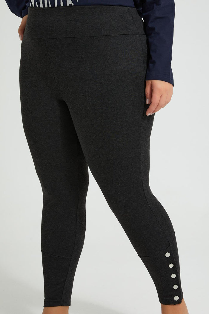 Redtag-Charcoal-Legging-With-Buttons-At-Hem-Colour:Charcoal,-Filter:Plus-Size,-LDP-Leggings,-New-In,-New-In-LDP,-Non-Sale,-S22B,-Section:Women,-TBL-Women's-