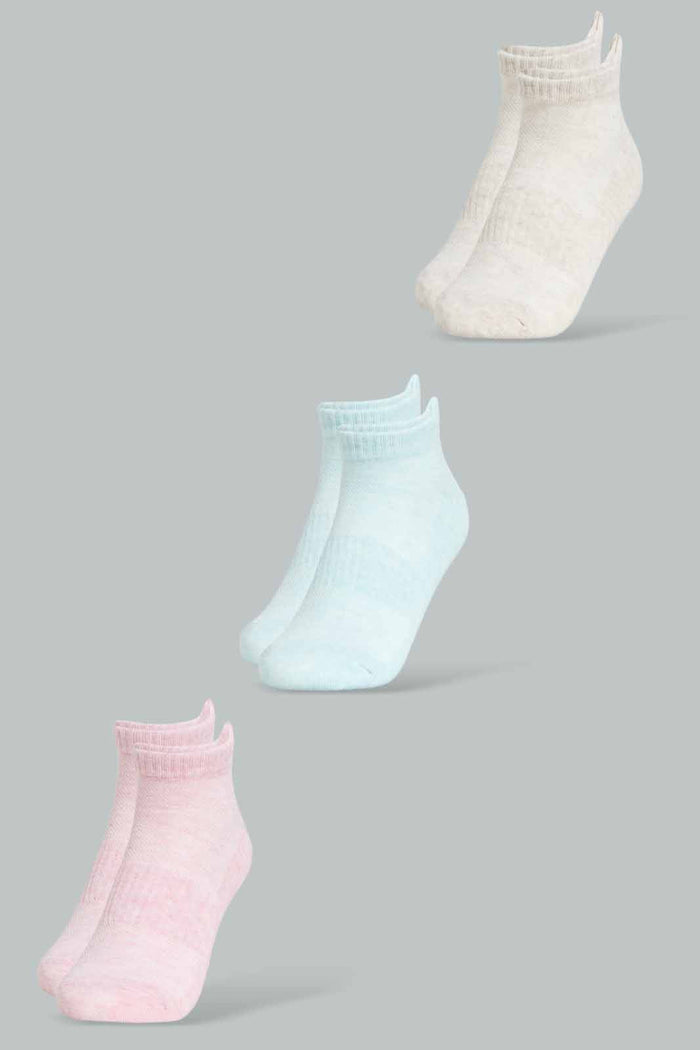 Redtag-Pink/Oat/Blue-Marl-Ankle-Socks-(3-Pack)-365,-Category:Socks,-Colour:Assorted,-Deals:New-In,-Filter:Women's-Clothing,-New-In-Women,-Non-Sale,-Section:Women,-Women-Socks--