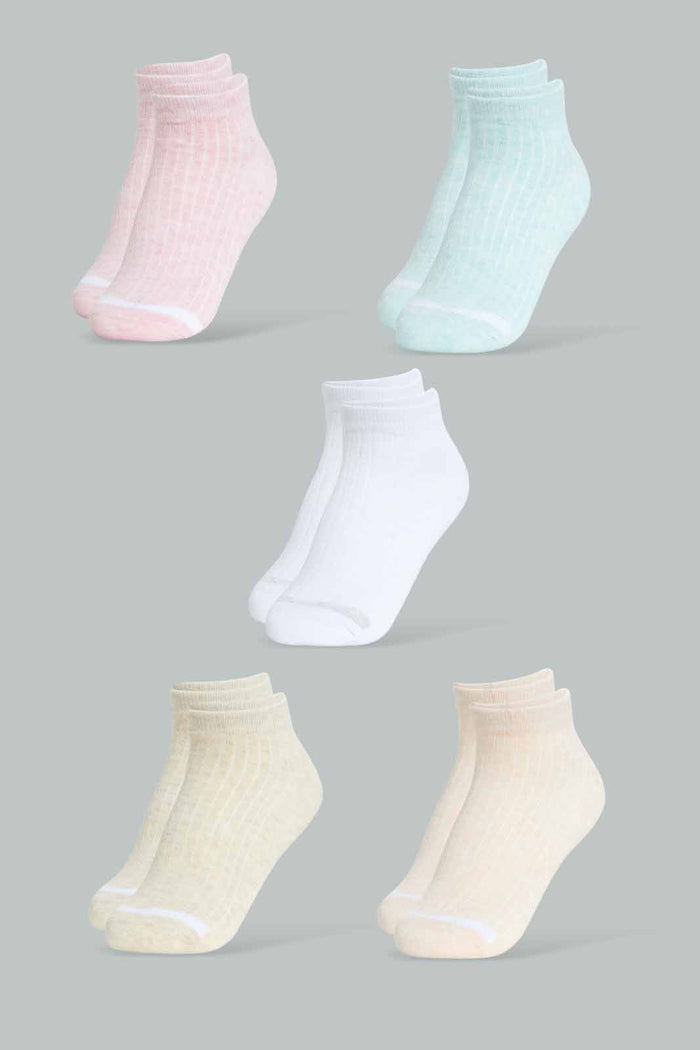 Redtag-Pale-Pink/Pale-Blue/White/Beige-Plain-Ankle-Socks-(5-Packs)-Ankle-Socks-Women's-