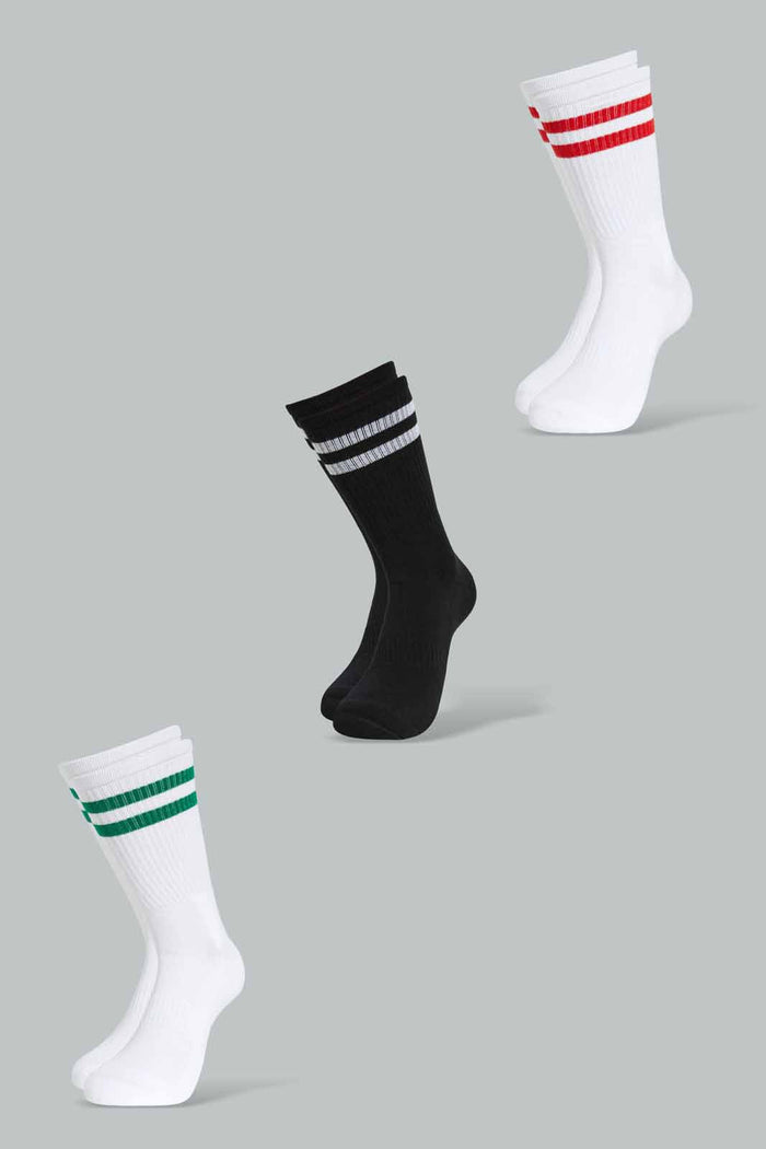 Redtag-Assorted-Men-Crew-Leg-Socks-With-Rib-On-Leg-Sports-1/2-Terry-Sports-Socks-Men's-