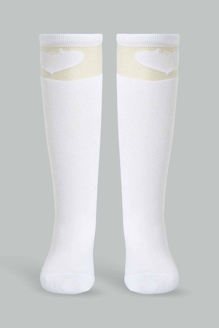 Redtag-White-Pair-Knee-High-Socks-Full-Length-Socks-Girls-2 to 8 Years