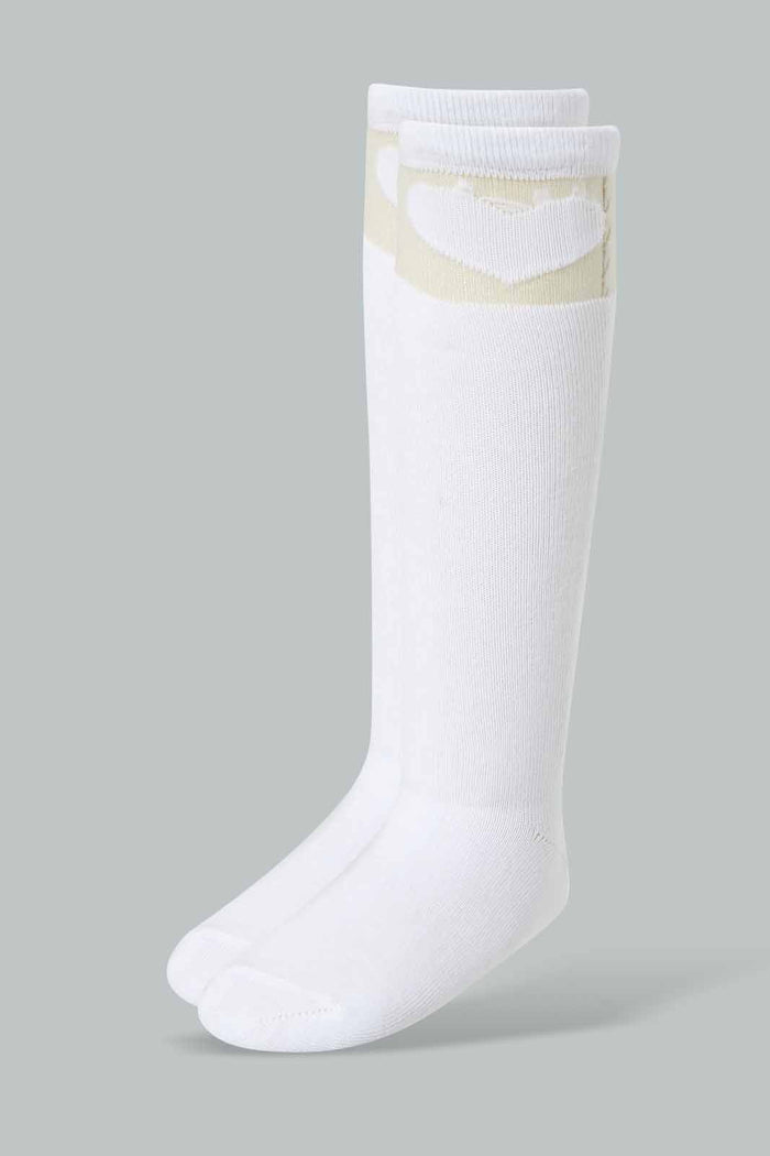 Redtag-White-Pair-Knee-High-Socks-Full-Length-Socks-Girls-2 to 8 Years