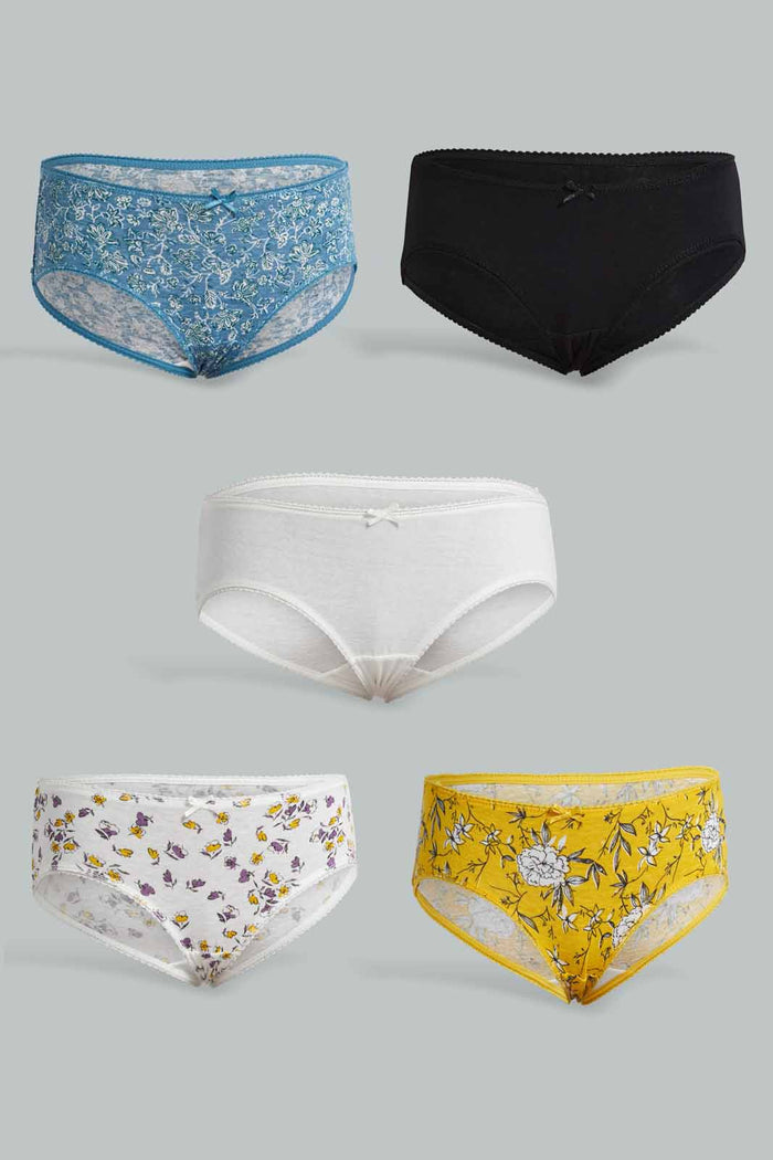 Redtag-Assorted-Print/Plain-Boyleg-Briefs-(5-Pack)-365,-Category:Briefs,-Colour:Assorted,-Filter:Women's-Clothing,-New-In,-New-In-Women,-Non-Sale,-Section:Women,-Women-Briefs--