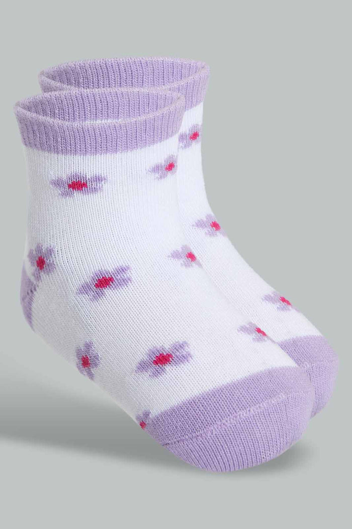 Redtag-Multi-Coloured-Floral-Print-4Pcs-Ankle-Length-Socks-365,-Category:Socks,-Colour:Apricot,-Deals:New-In,-Filter:Infant-Girls-(3-to-24-Mths),-ING-Socks,-New-In-ING-APL,-Non-Sale,-Section:Girls-(0-to-14Yrs)-Infant-Girls-3 to 24 Months