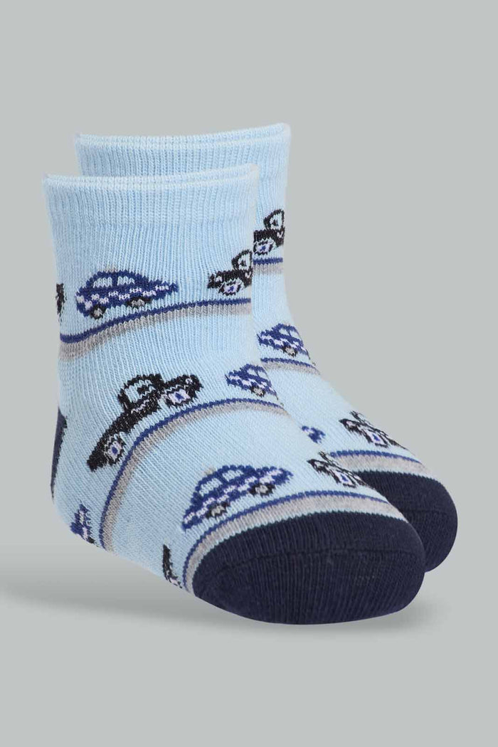 Redtag-Blue-Printed-With-Striped-Impulse-Socks-2-Pack-Socks-(Ankle-Length)-365,-Category:Socks,-Colour:Assorted,-Deals:New-In,-Filter:Infant-Boys-(3-to-24-Mths),-IMP,-INB-Socks,-New-In-INB-APL,-Non-Sale,-Section:Boys-(0-to-14Yrs)-Infant-Boys-3 to 24 Months