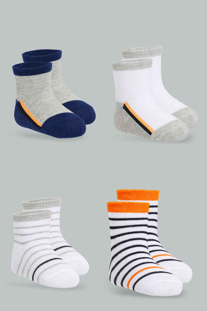 Redtag-White-Black-And-Grey-Stipe-Ankle-Length-Socks-365,-Category:Socks,-Colour:Assorted,-Deals:New-In,-Filter:Infant-Boys-(3-to-24-Mths),-INB-Socks,-New-In-INB-APL,-Non-Sale,-Section:Boys-(0-to-14Yrs)-Infant-Boys-3 to 24 Months