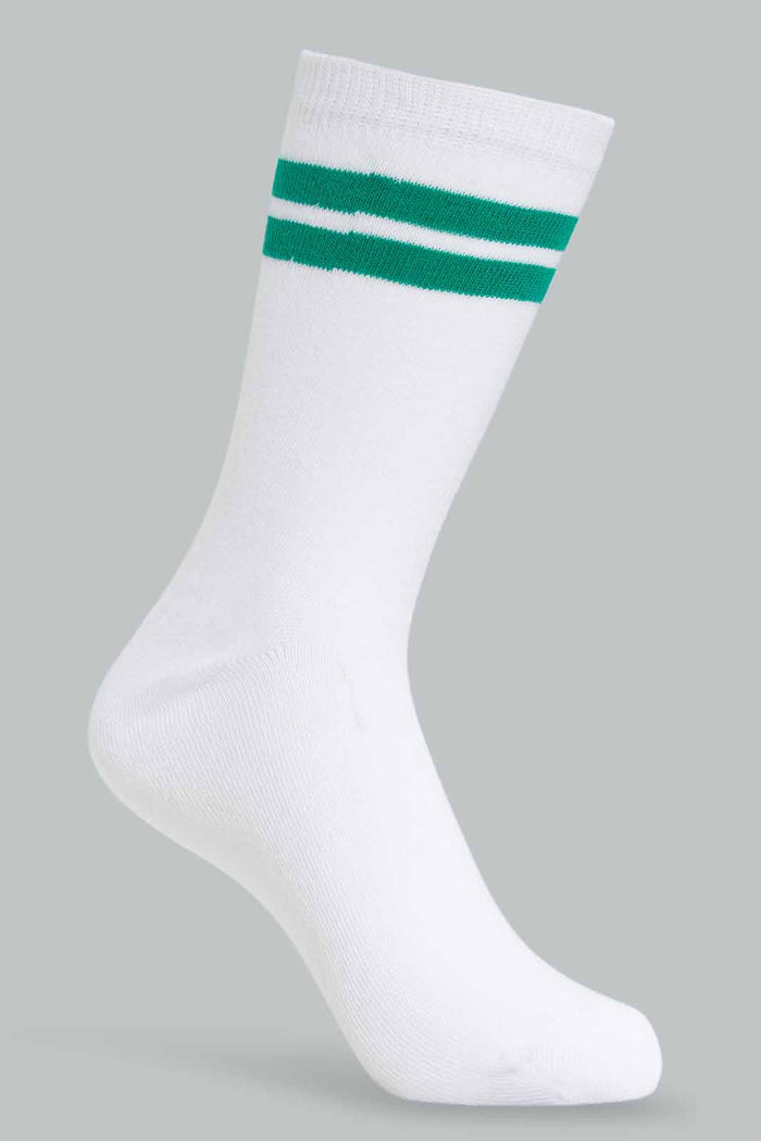 Redtag-Boys-White-W/-Green-Stripes-Crew-Length-Socks-365,-BSR-Socks,-Category:Socks,-Colour:Green,-Deals:New-In,-FIFA,-Filter:Senior-Boys-(8-to-14-Yrs),-New-In-BSR-APL,-Non-Sale,-Section:Boys-(0-to-14Yrs)-Senior-Boys-9 to 14 Years