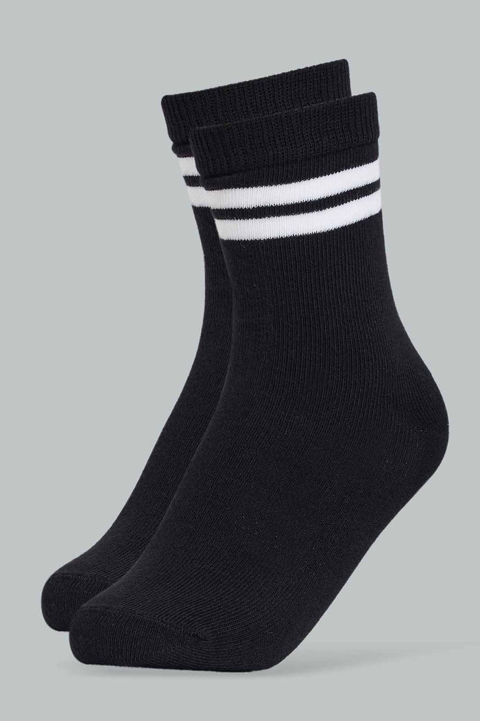 Redtag-Boys-Black-W/-White-Stripes-Crew-Length-Socks-365,-BOY-Socks,-Category:Socks,-Colour:Black,-Deals:New-In,-FIFA,-Filter:Boys-(2-to-8-Yrs),-New-In-BOY-APL,-Non-Sale,-Section:Boys-(0-to-14Yrs)-Boys-2 to 8 Years