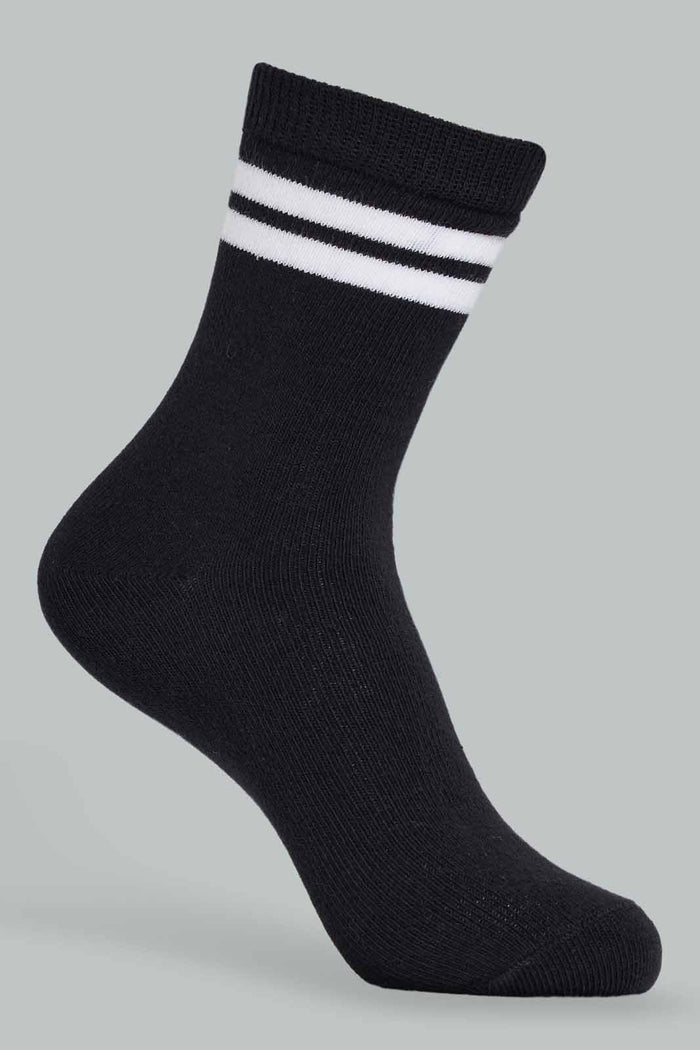Redtag-Boys-Black-W/-White-Stripes-Crew-Length-Socks-365,-BOY-Socks,-Category:Socks,-Colour:Black,-Deals:New-In,-FIFA,-Filter:Boys-(2-to-8-Yrs),-New-In-BOY-APL,-Non-Sale,-Section:Boys-(0-to-14Yrs)-Boys-2 to 8 Years